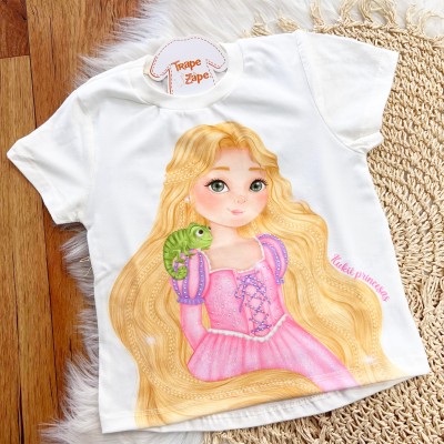  Conj. Blusa Princesa Rapunzel e Saia em Tule - Rosa